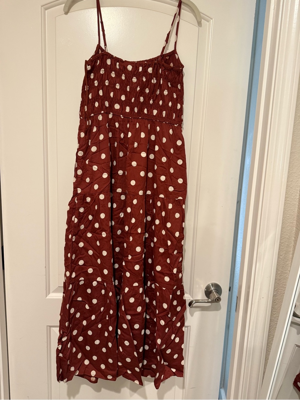NWT GAP Rust Red Polka Dot Smocked Maxi Dress - Picture 8 of 9